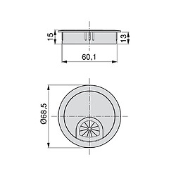 Emuca Couvercle passe-câbles circulaire, D. 60 mm, à encastrer, Zamak, Chromé ma