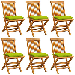 vidaXL Chaises de jardin avec coussins vert vif lot de 6 Bois de teck