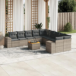 vidaXL Salon de jardin 11 pcs avec coussins gris résine tressée