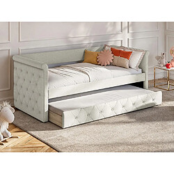 Vente-Unique Lit banquette gigogne capitonné - 2 x 90 x 190 cm - Tissu - Beige + Matelas - LOUISE