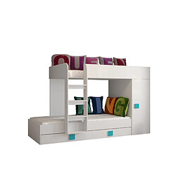 Abiks Meble TOLEDO 2 Lit superposé 203,3/106,6/125 (blanc/blanc/turquoise) 