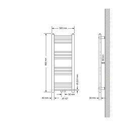 LuxeBath Radiateur Design Sahara Non Electrique - 300 x 800 mm - Anthracite - Connexion Central