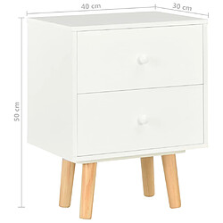 vidaXL Tables de chevet 2 pcs Blanc 40 x 30 x 50 cm Pin massif pas cher