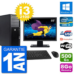 PC Tour HP Z210 Ecran 22" Intel i3-2100 RAM 8Go Disque Dur 500Go Windows 10 Wifi - Occasion