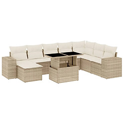 vidaXL Salon de jardin avec coussins 9 pcs beige résine tressée