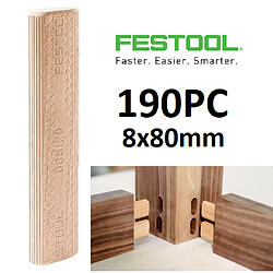 Festool 498212 - Tenon De Hêtre Domino XL, 8x22x80 (190X) Domino en hêtre 8x80mm 190 pièces FESTOOL 498212