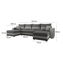 Bestmobilier Harvey - canapé panoramique en U - 7 places - convertible avec coffre - en tissu pas cher