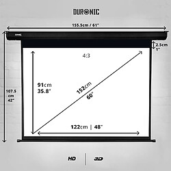 Duronic EPS60 /43 Ecran de Projection Electrique – 60 Pouces ou 122 x 91 cm – 4:3 – Ecran Repliable – Fixation Murale ou au Plafond – Pour Home Cinema, Salle de Conférence ou Salle de Classe