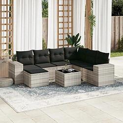 vidaXL Salon de jardin 8 pcs avec coussins gris clair résine tressée