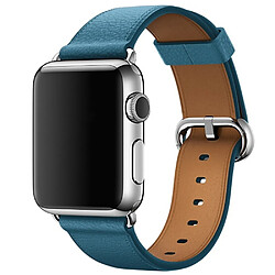 Wewoo Bracelet en cuir avec bouton de montre classique pour Apple Watch séries 3 et 2 & 1 38 mm bleu foncé 