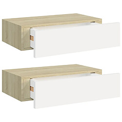 vidaXL Étagères à tiroir murales 2 pcs Chêne et blanc 40x23,5x10cm MDF