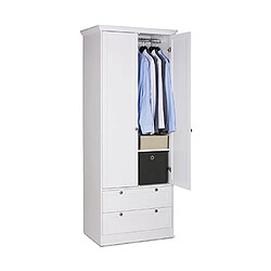 Mes Armoire 2 portes 2 tiroirs 80x51x200 cm blanc - LANDZY pas cher