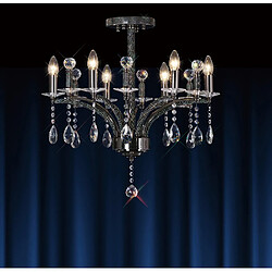 Luminaire Center Suspension Fiore 6 Ampoules chrome noir/cristal