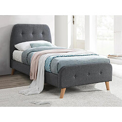 Vente-Unique Lit ROMEO tête de lit capitonnée - 90 x 190 cm - Tissu gris 