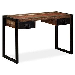 Helloshop26 Bureau table meuble travail informatique avec 2 tiroirs bois de récupération massif 120 cm 0502062 pas cher