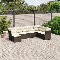 vidaXL Salon de jardin 8 pcs avec coussins marron résine tressée 