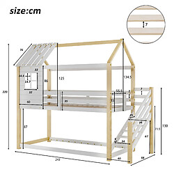 Avis KOMHTOM Lits superposés 200x90cm, lit avec escalier d'angle, avec protection contre les chutes et grille, fenêtre, cadre en pin, blanc