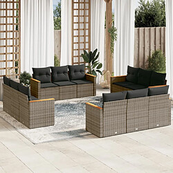 Maison Chic Salon de jardin avec coussins 12 pcs | Ensemble de Table et chaises | Mobilier d'Extérieur gris résine tressée -GKD40257