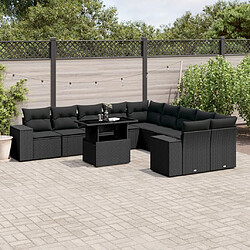 vidaXL Salon de jardin 11 pcs avec coussins noir résine tressée 