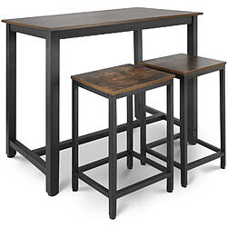 Helloshop26 Table haute avec 2 tabourets de bar style industriel repose pieds cadre en fer rustique ensemble bistrot mange debout et chaises de bar pour cuisine salle à manger marron noir 01_0000464