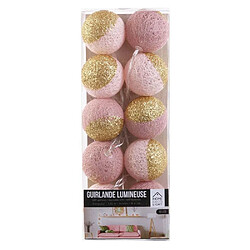 Home Deco Light Guirlande lumineuse boules pailletées 10 leds (Lot de 2) rose, doré.