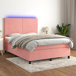 vidaXL Sommier à lattes de lit et matelas LED Rose 140x190 cm Velours