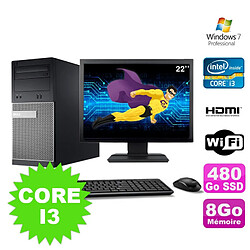 Lot PC Tour DELL 3010 MT I3-2120 Graveur 8Go 480Go SSD HDMI Wifi W7 + Ecran 22" - Occasion