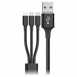 Câble USB vers Micro USB, USB-C et Lightning Goms Noir 1, 2 m 