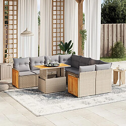 vidaXL Salon de jardin avec coussins 9 pcs beige résine tressée 