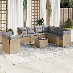 Maison Chic Salon de jardin avec coussins 10 pcs | Ensemble de Table et chaises | Mobilier d'Extérieur beige résine tressée -GKD77989