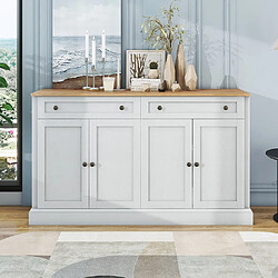 Sweiko Grand sideboard avec 4 portes et 2 tiroirs, meuble buffet moderne pour la salle à manger et le salon, 150 x 86 x 40 cm (L/L/H) - (Blanc antique+Bois naturel)