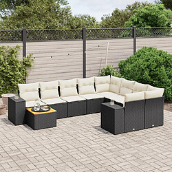 vidaXL Salon de jardin 10 pcs avec coussins noir résine tressée 