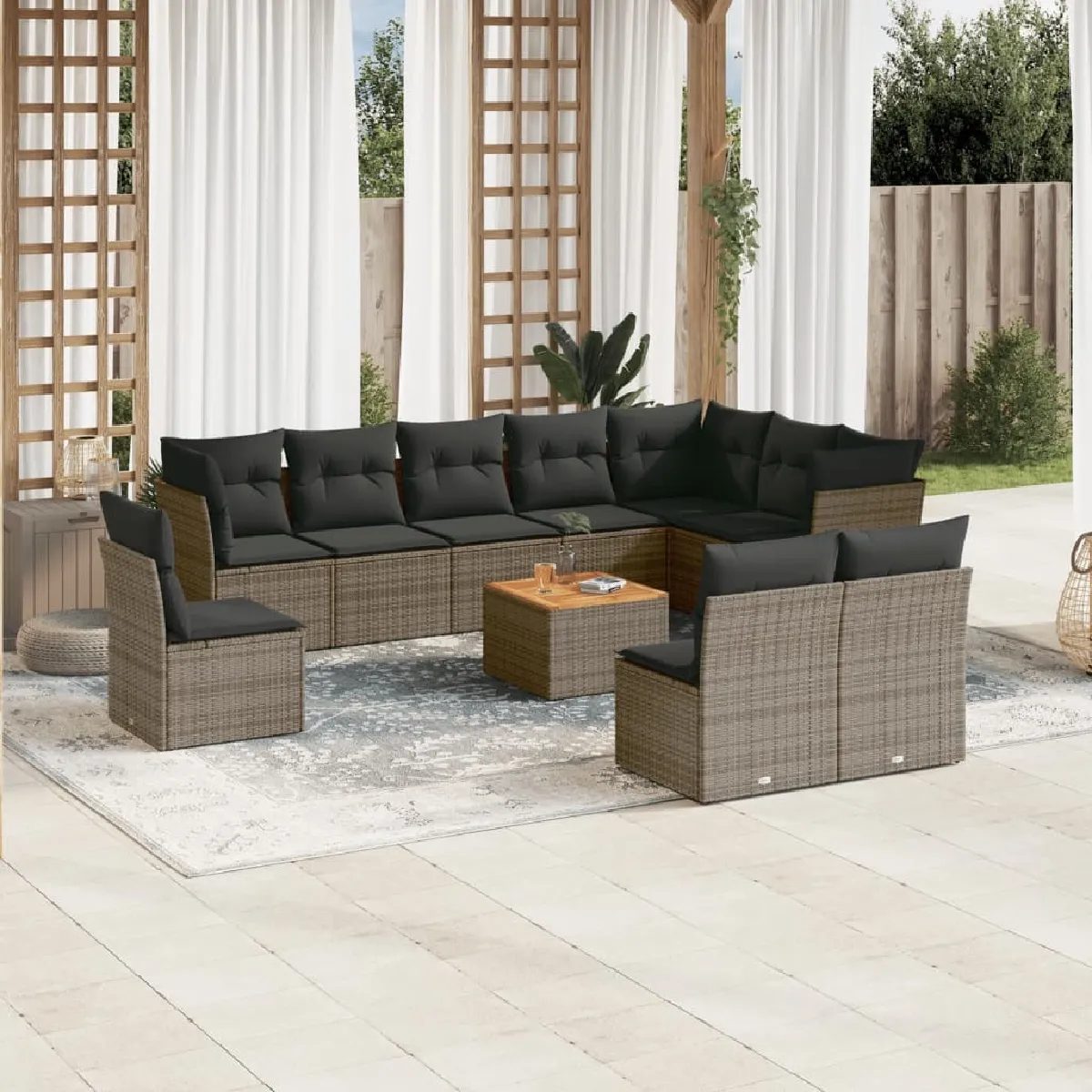 Maison Chic Salon de jardin 11 pcs avec coussins, Ensemble Tables et chaises d'extérieur gris résine tressée -GKD538561