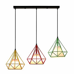 Stoex Suspension Cage forme Diamant Contemporain 25cm E27 110-221V Corde Ajustable Luminaire Salle à Manger,Bar (Rouge Jaune Vert)