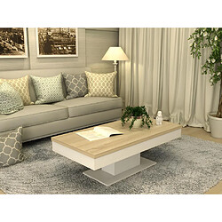 Vente-Unique Table basse ASTULIA - avec rangements - Blanc - Plateau effet chêne