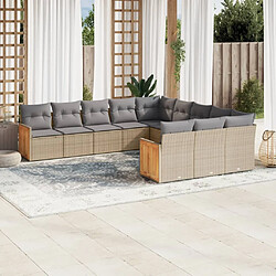 vidaXL Salon de jardin 11 pcs avec coussins beige résine tressée 