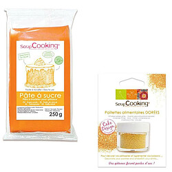 Scrapcooking Pâte à sucre orange 250 g arôme vanille + paillettes dorées 