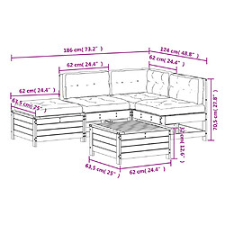 vidaXL Salon de jardin 5 pcs avec coussins blanc bois massif de pin pas cher