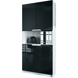 Mpc Armoire de Rangement avec 5 Compartiments et 4 Portes, Blanc Mat/Noir Haute Brillance (82 x 184 x 37 cm) 