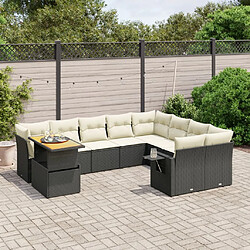 vidaXL Salon de jardin 10 pcs avec coussins noir résine tressée 