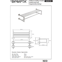 Bemeta - Maison De La Tendance Etagère porte-serviettes avec double trapèze NEO 65x15,5x22,5 cm