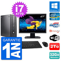 PC HP 600 G1 SFF Ecran 27" Intel i7-4770 RAM 32Go Disque Dur 2To Windows 10 Wifi - Occasion