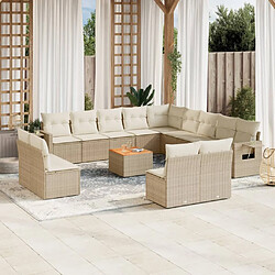 vidaXL Salon de jardin avec coussins 14 pcs beige résine tressée 