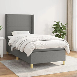 Maison Chic Structures de lit + matelas,Lit à sommier tapissier avec matelas Gris foncé 90x200 cm Tissu -MN73013