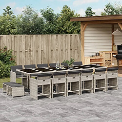 Maison Chic Ensemble à manger d'extérieur 17 pcs avec coussins,Salon de jardin,Mobilier de jardin gris clair rotin -GKD186985