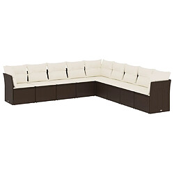 vidaXL Salon de jardin avec coussins 9 pcs marron résine tressée