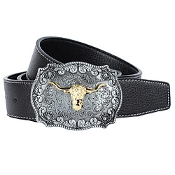 Avis Ceinture En Cuir De Cow-boy Occidental Pour Homme Avec Boucle De Tête De Vache Arabesque Noir