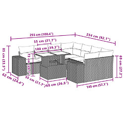 vidaXL Salon de jardin avec coussins 9 pcs beige résine tressée pas cher