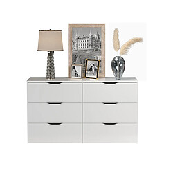 Acheter Pegane Commode, meuble de rangement avec 6 tiroirs coloris blanc mat - Longueur 139 x hauteur 80 x profondeur 40 cm