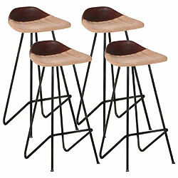 vidaXL Tabourets de bar lot de 4 marron cuir véritable 